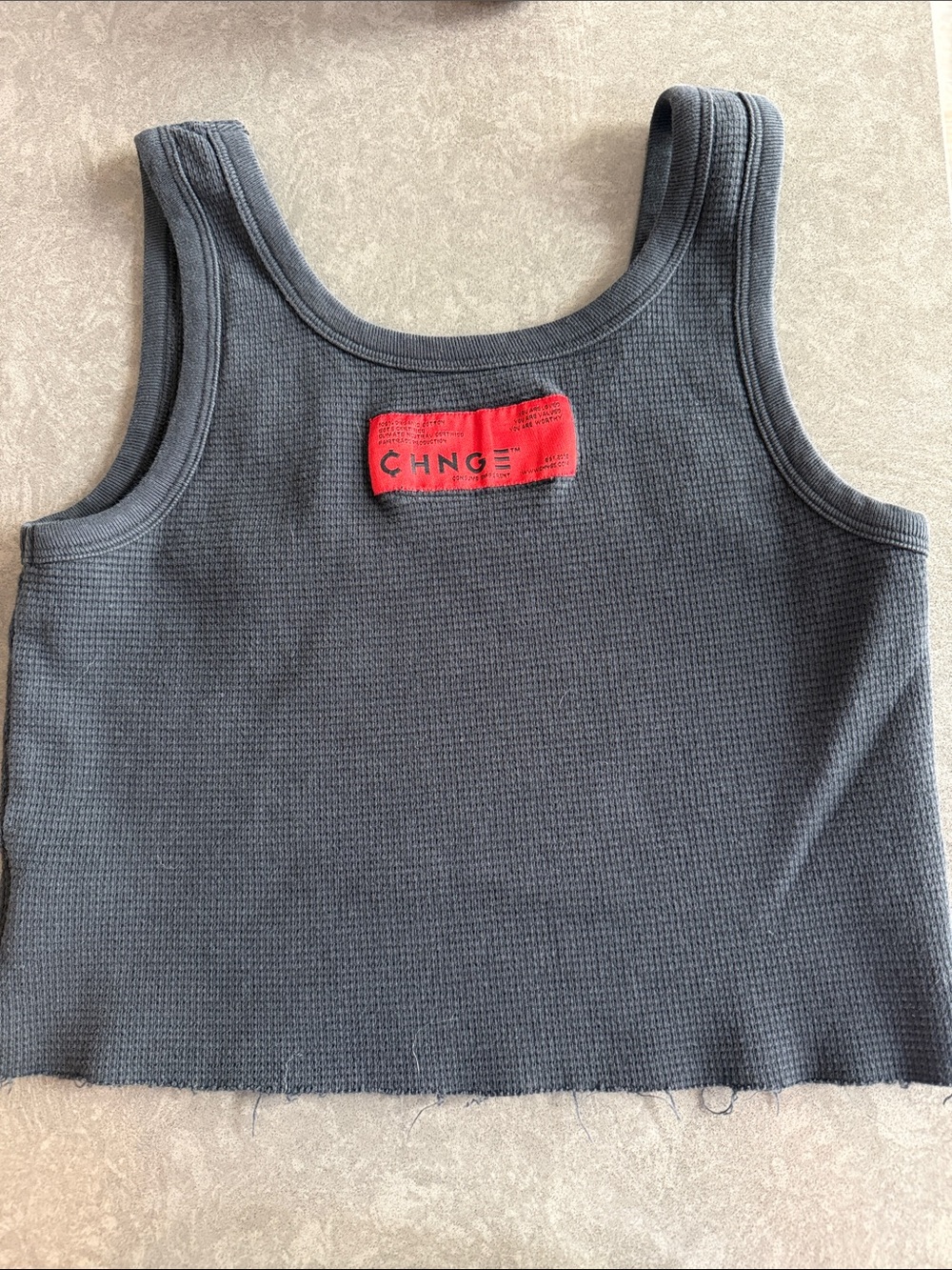CHNGE Dark Charcoal Ribbed Cropped Tank with White Graphic - Picture 3 of 4